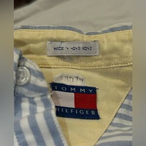 Vintage 90s Tommy Hilfiger Blue White Striped Button Down Shirt | Lion | Mens S